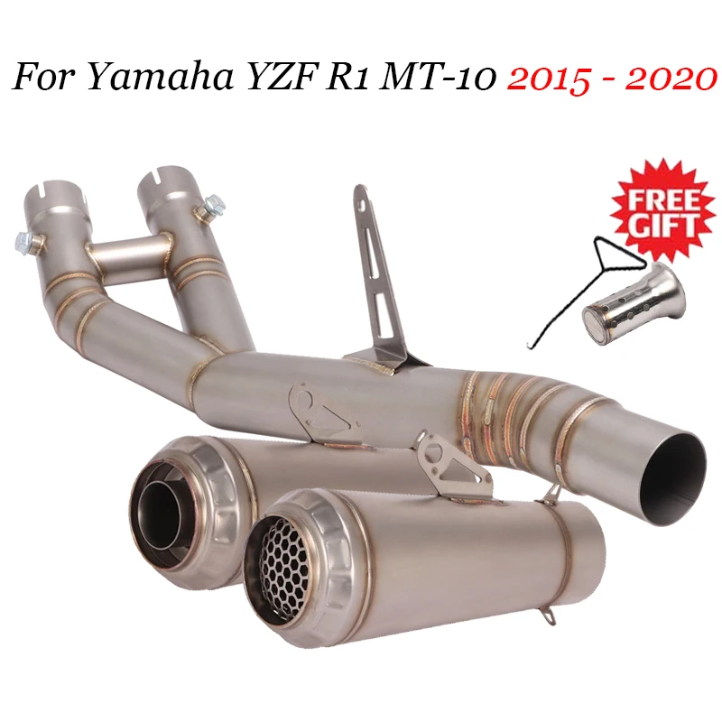 For Yamaha YZF R1 MT-10 2015 - 2021 Motorcycle Exhaust Escape Moto Titanium Alloy Mid Link Pipe Delete Silencer Modify Muffler