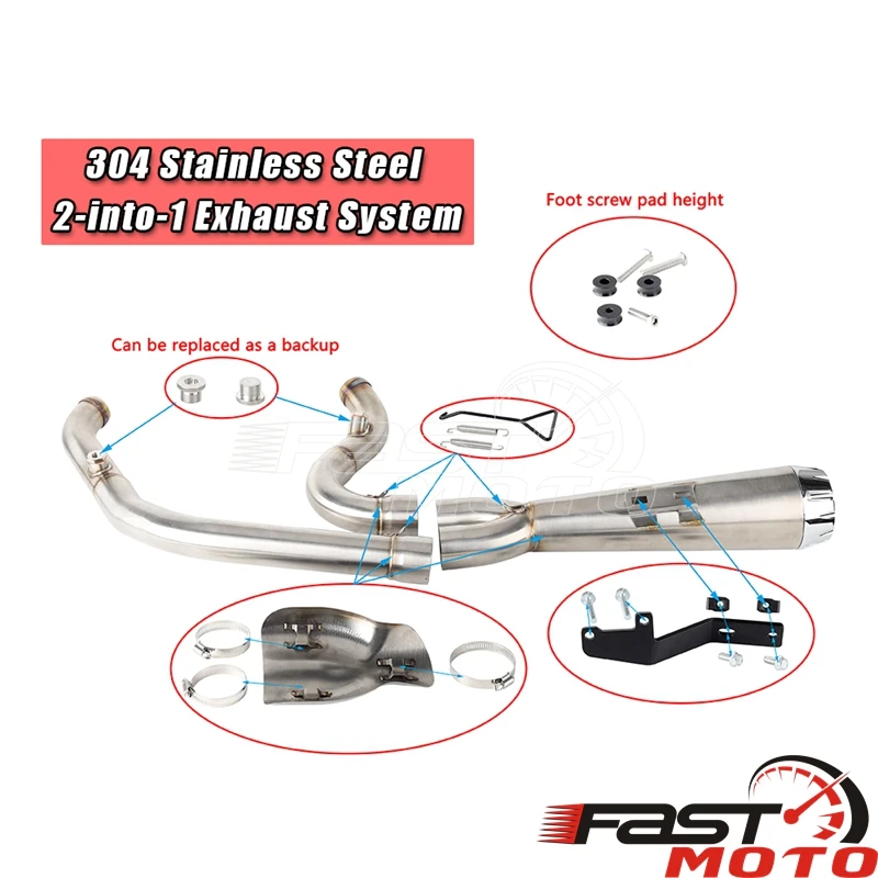 Motorcycle Duals Exhaust 2-Into-1 Full System Muffler For Harley Softail Street Bob Low Rider Standard 2018-up Steel Accessories - Image 4