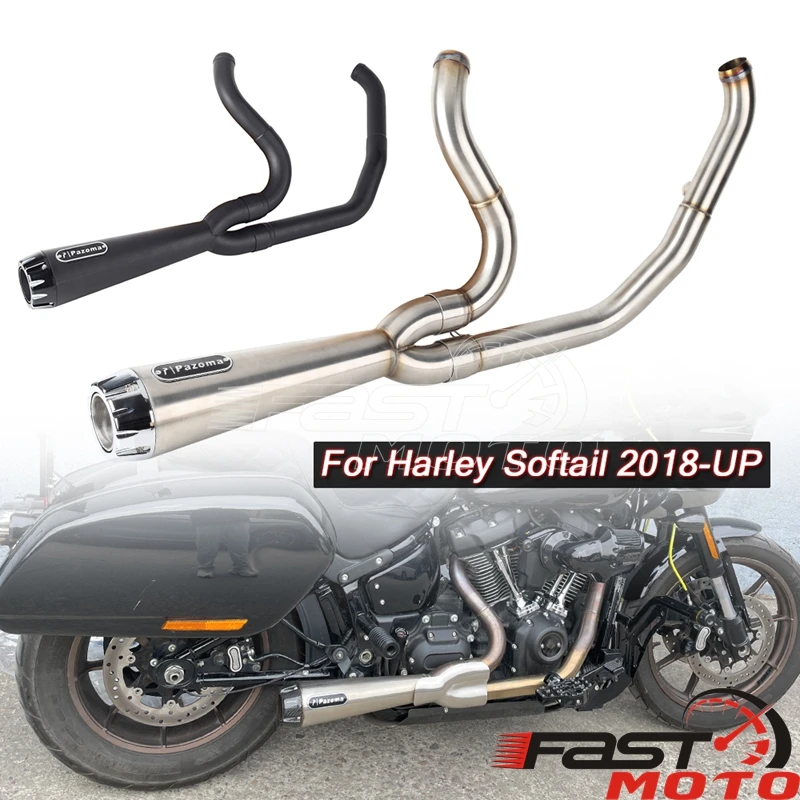 Motorcycle Duals Exhaust 2-Into-1 Full System Muffler For Harley Softail Street Bob Low Rider Standard 2018-up Steel Accessories - Image 2