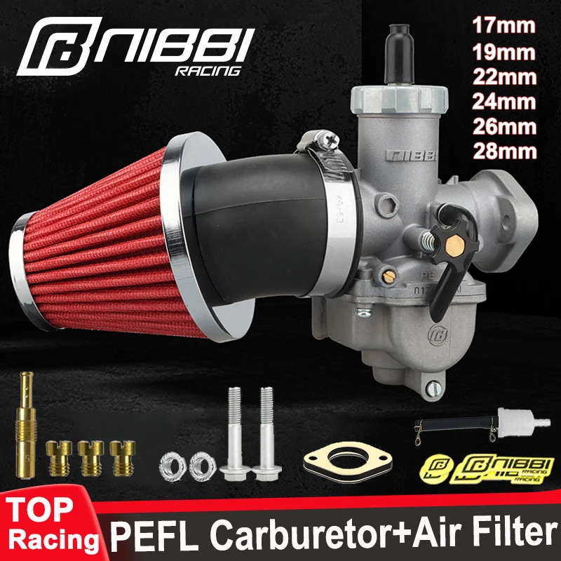 NIBBI PE Flange Carburetor With Elbow Air Filter 2T 4T Motorcycle Carburetor 17mm-28mm Carb Jets Kit For Pit DirtBike Honda Moto